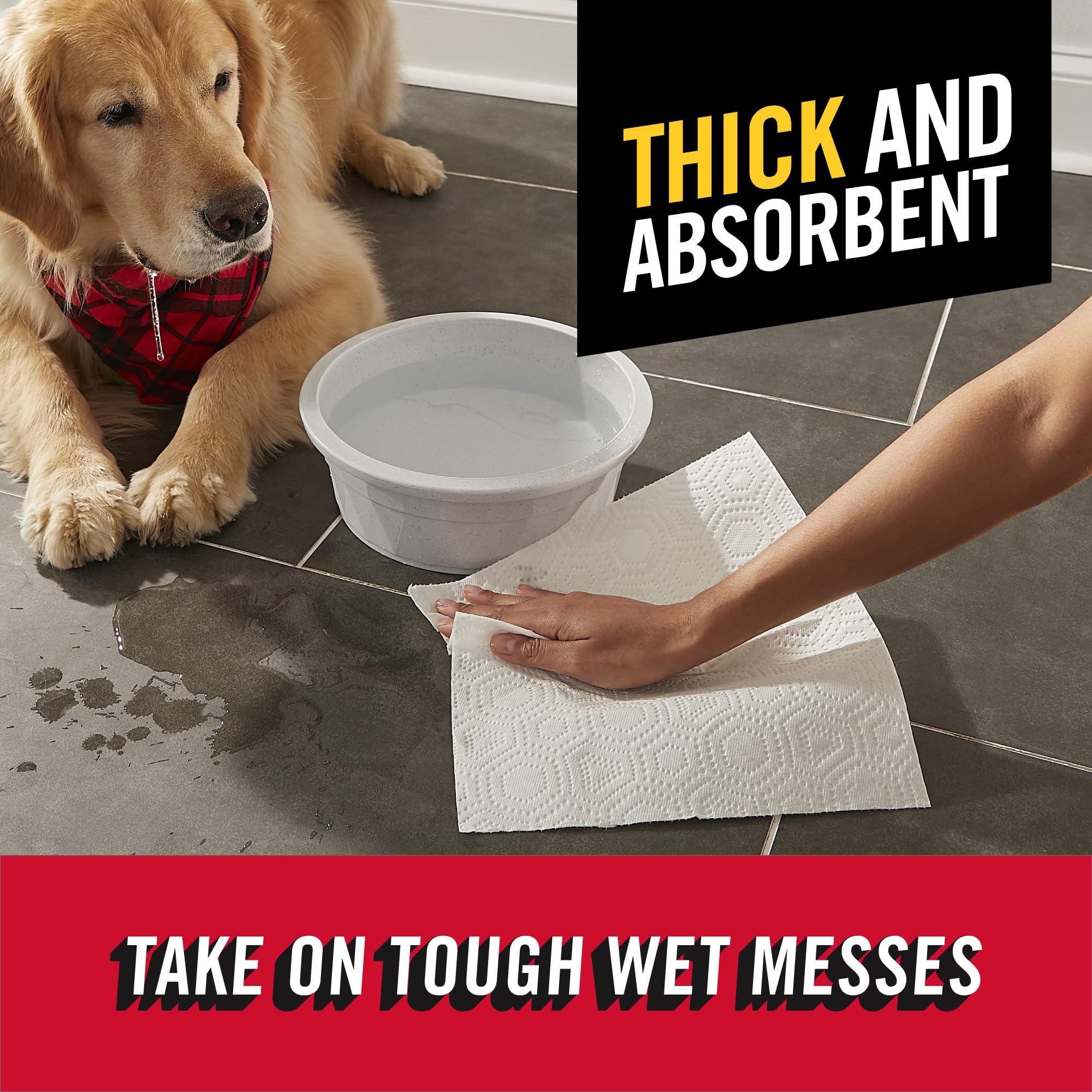 Brawny Tear-A-Square Paper Towels, 6 Double Rolls = 12 Regular Rolls, 3 Sheet Sizes (Quarter, Half, Full), Strength For All Mess